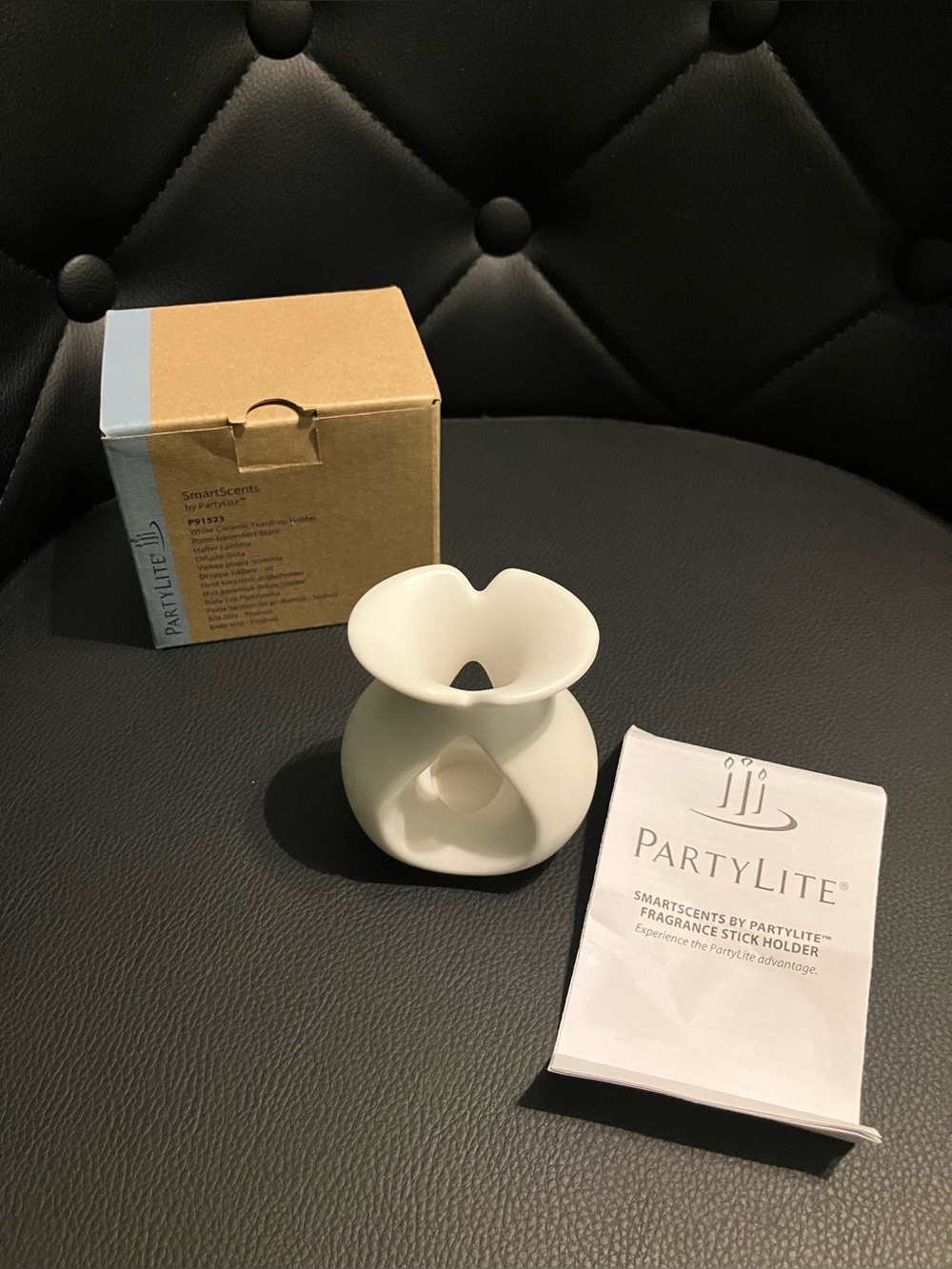 PartyLite White Ceramic Fragrance Stick Holder with Packaging